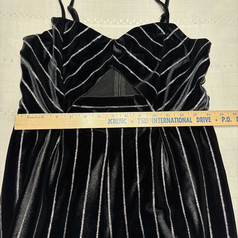 Pink Owl Black Velvet Metallic Striped Wide Leg Women's Jumpsuit-Size L - Picture 7 of 12
